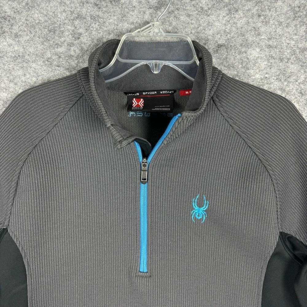 Spyder Pullover Mens Medium Gray 1/4 Zip Core Sweater‎ Knit Fleece Jacket